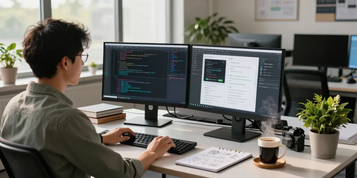 Efficient workspace scene showcasing 截图软件下载 tools for software developers with coding screens and modern desk setup.