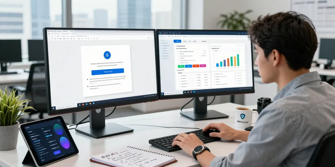 Detect fake PDF technology in action with a data analyst reviewing AI document verification results in a modern workspace.