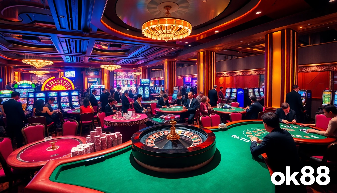 Experience exciting gameplay at OK88 with vibrant casino tables and engaging players.