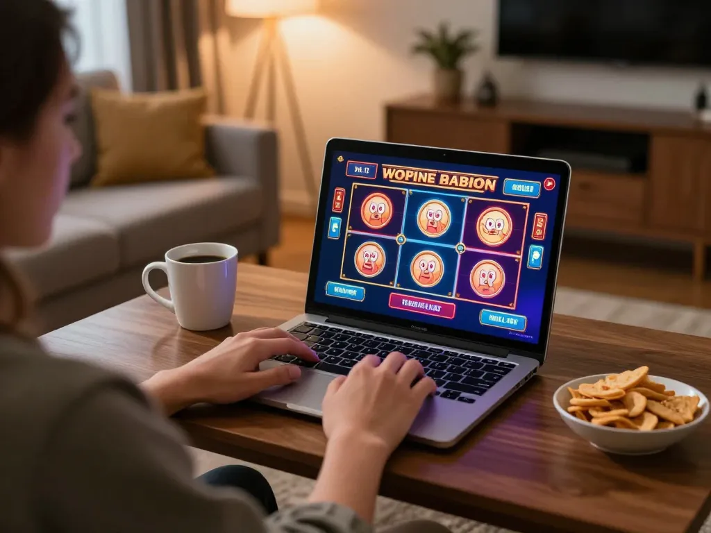 Young player enjoying sc88 online slots on a laptop at home, illustrating a cozy and strategic gaming experience.
