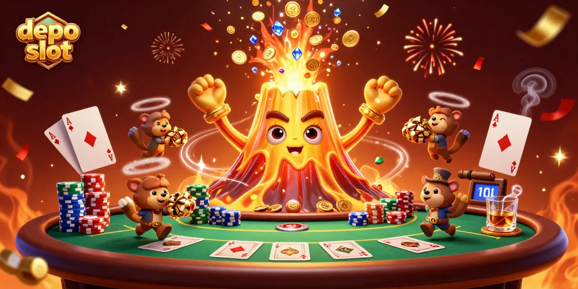 Experience thrilling wins at depo slot with explosions of coins and adventurous treasure hunting in this captivating scene.