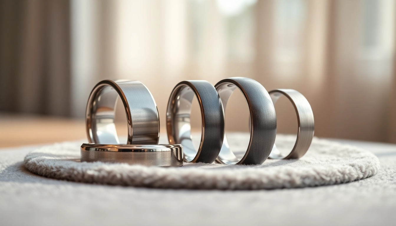 Explore exquisite tungsten wedding bands set against luxury velvet, showcasing unique designs and finishes.