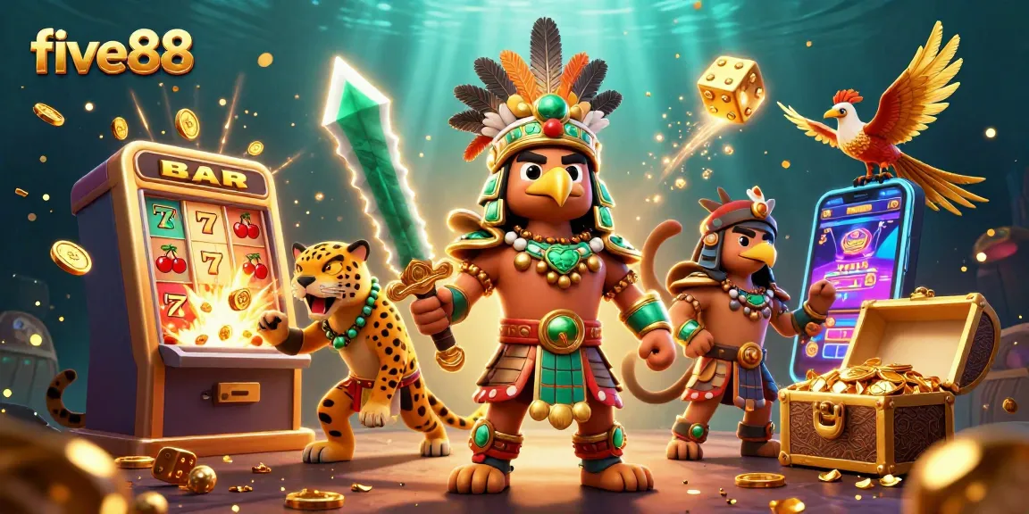 Engage with five88's exciting casino world in an illustrated scene filled with action and jackpots.