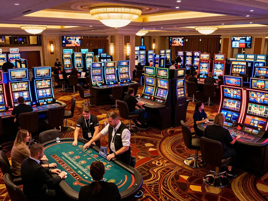 Players engaging with various games at TG88 casino, capturing the vibrant atmosphere of slot machines and table gaming.