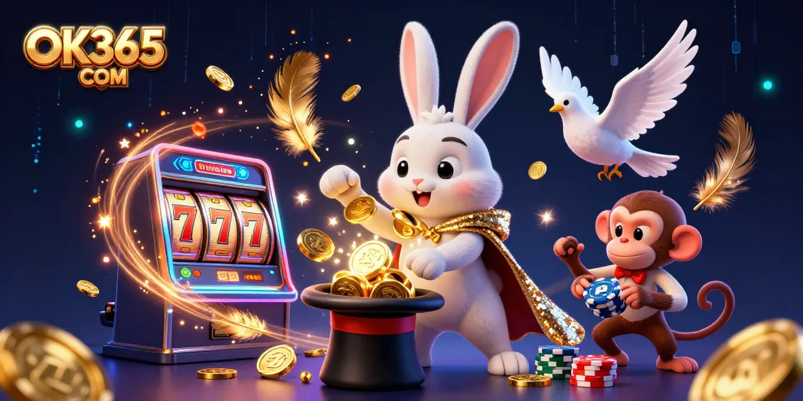 Engage with OK365 COM while exploring vibrant casino games in a magical scene.