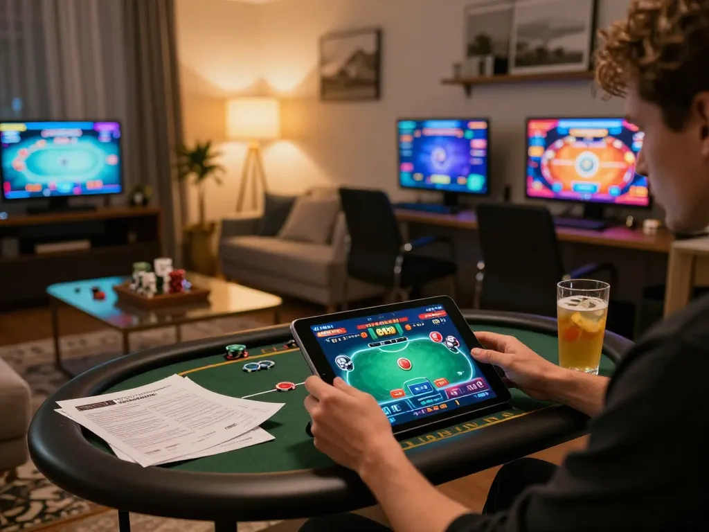 Engaging poker gameplay on okwin app, showcasing strategic betting and lively home atmosphere