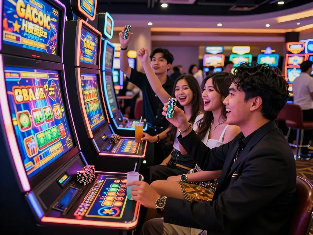 Celebrate big wins with slot gacor hari ini in a lively casino scene with friends.