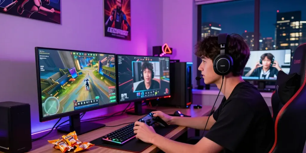 Exciting gaming scene showing player logged into rokok88 login with vibrant atmosphere and colorful lights.