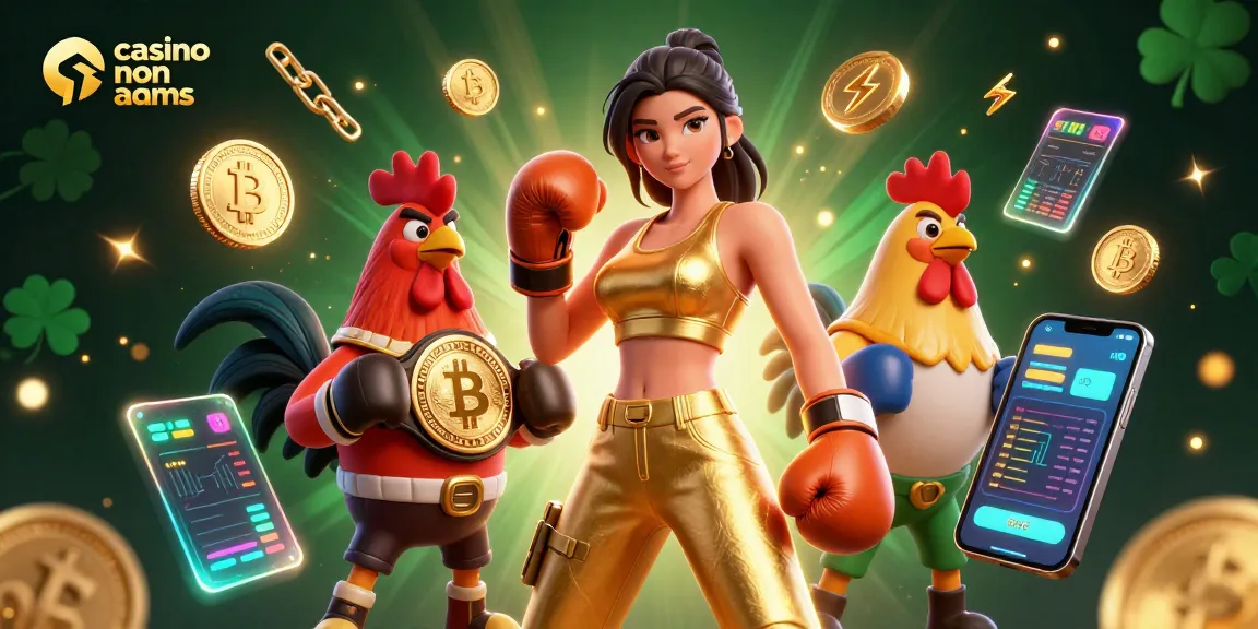 Interagisci con le immagini dei casino non aams raffiguranti una potente atleta femminile e un gallo da campionato in una scena 3D vibrante.