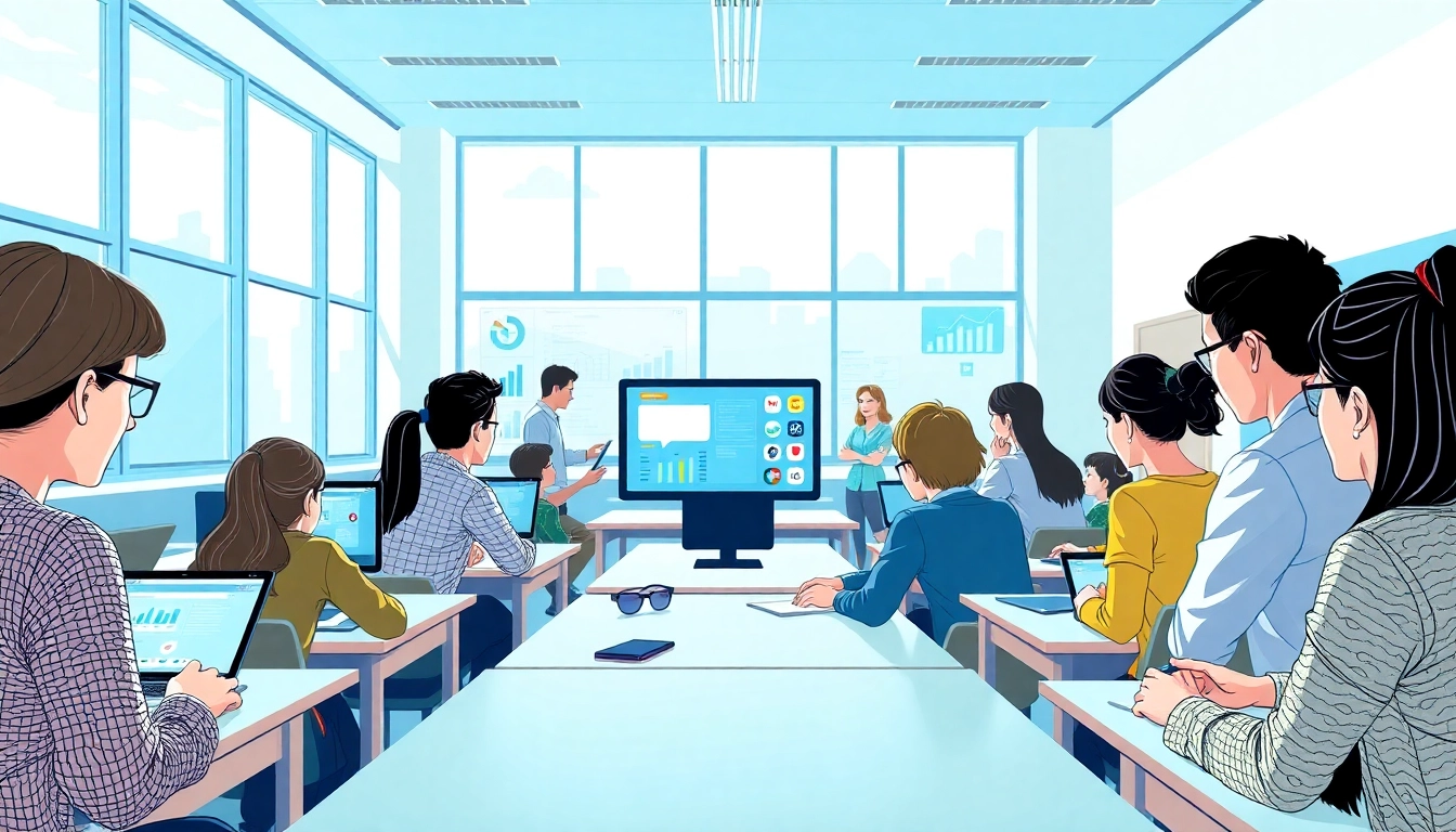 Students using lingco platform in an interactive classroom setting with digital tools.