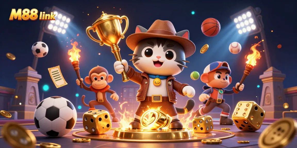 Experience action with M88 link as a cartoon explorer cat uncovers a golden casino artifact.