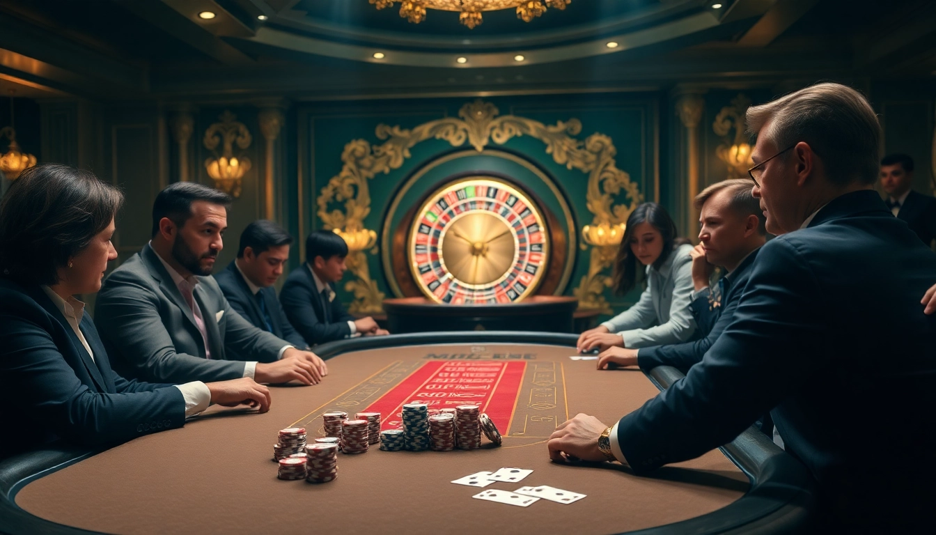 Nohu-themed luxury casino scene showcasing a thrilling poker game with elegant decor.