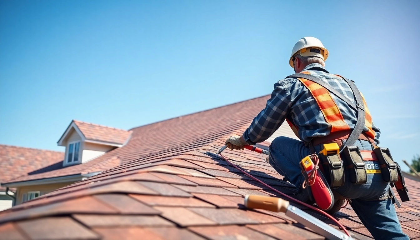 Roofing contractor installing shingles on a house, showcasing craftsmanship and quality.