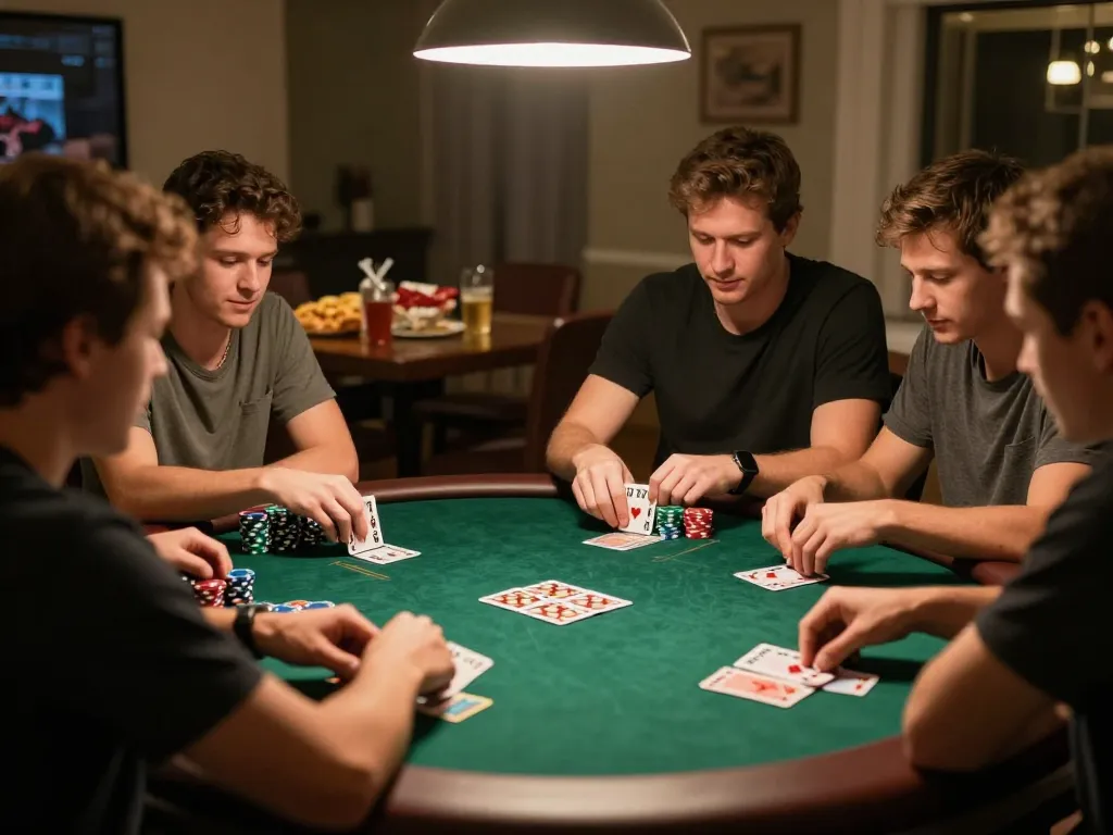 Engaged group playing poker at home, highlighting camaraderie and strategy at https://cm88.vision/.