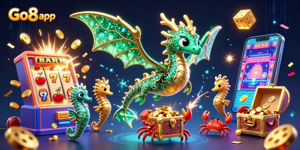 Play exciting games with Go8 app, featuring vibrant 3D characters and jackpot celebrations.