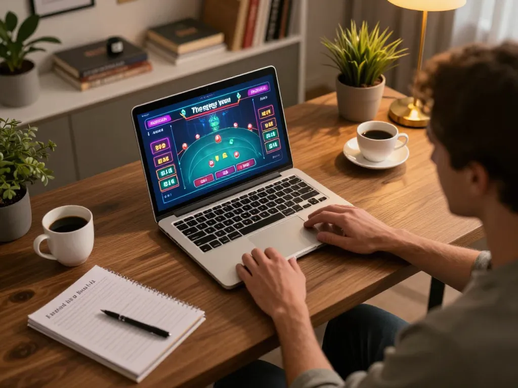 Player at home engaging in live dealer games with Nhà cái DABET on a laptop.