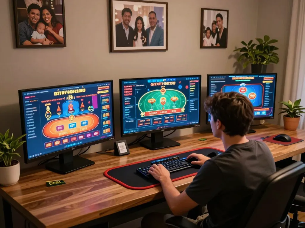 TG88 player using multiple screens to strategize and engage in online casino games.