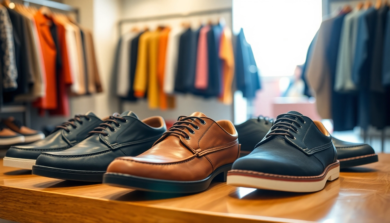 Zapatos casuales para hombre exhibidos en una tienda moderna, resaltando su estilo y comodidad.