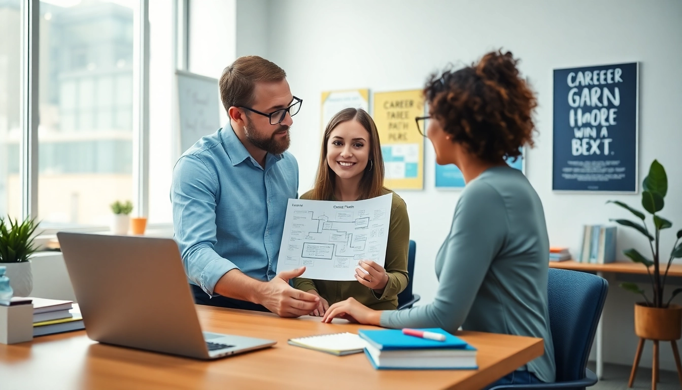 Engaging scene of career coaching with a professional mentor guiding a client.