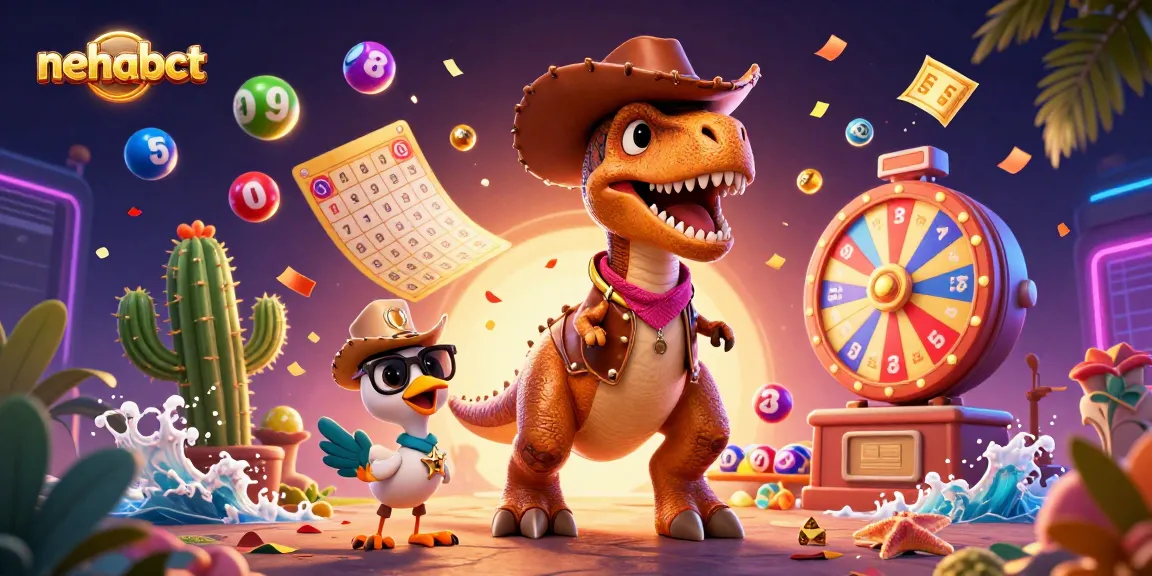 Join the exciting lottery action with nehabct as characters celebrate winning with colorful balls and dynamic elements.