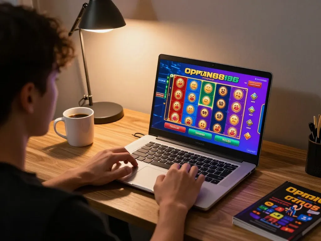 Player engaging with online gaming on open88 platform, showcasing vibrant casino atmosphere.