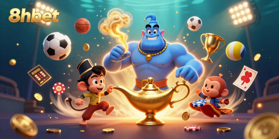 Betting on excitement with 8xbet as a vibrant 3D illustration active scene showcases dynamic sports elements.