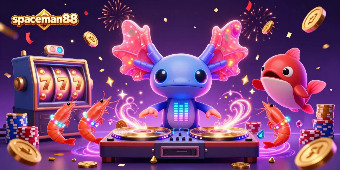 Spin to win with spaceman88 in this vibrant casino-themed 3D illustration featuring dynamic characters and action!