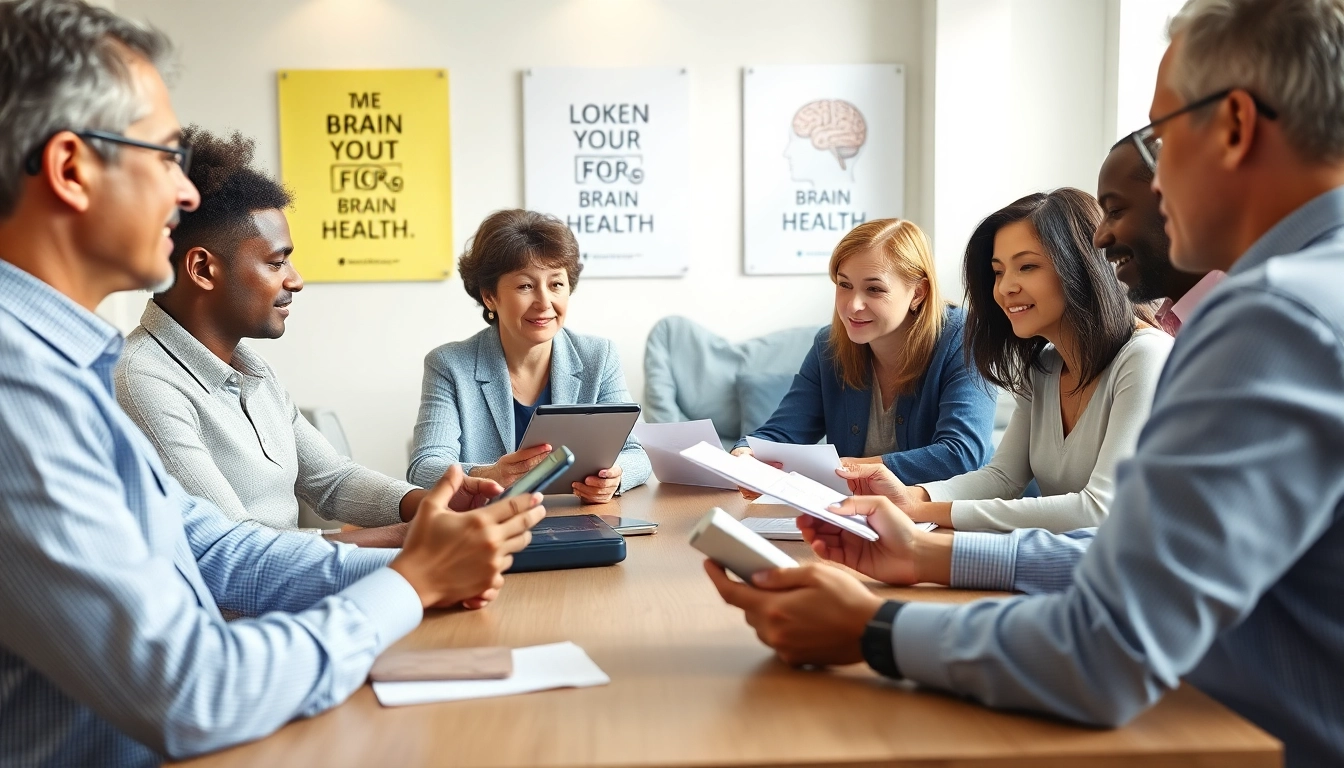 Cognitive test assessment scene with individuals discussing results in a professional setting.