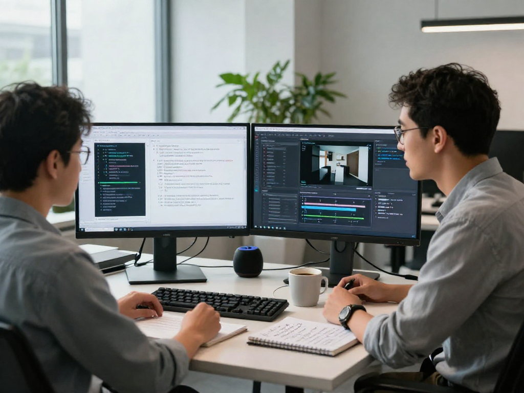Detect AI image analysis scene in a professional moderation workspace with advanced tech tools.