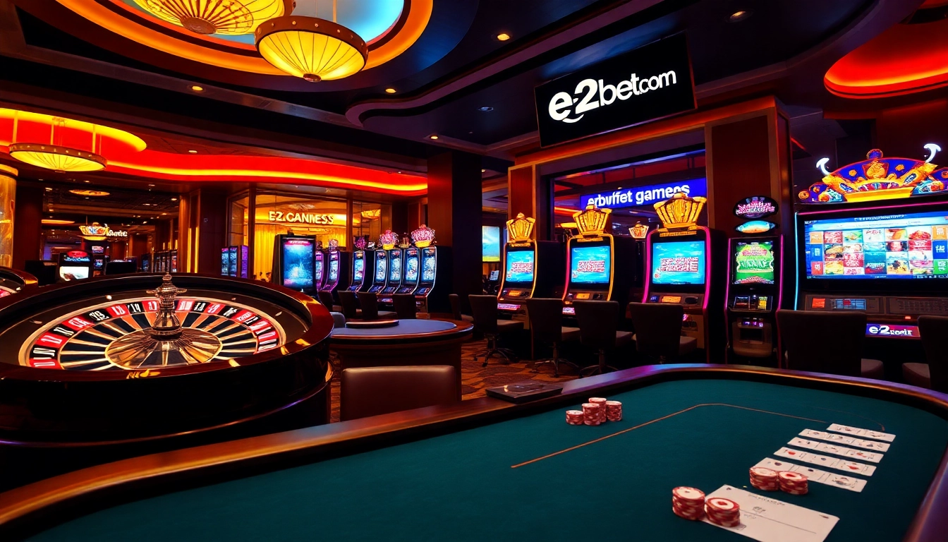Experience thrilling online gaming at https://e2bet-games.com/ with vibrant casino decor.