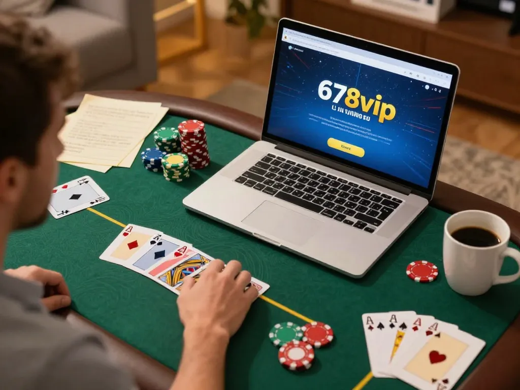 Engage in the thrilling online poker gameplay at 678vip from a cozy home setting.