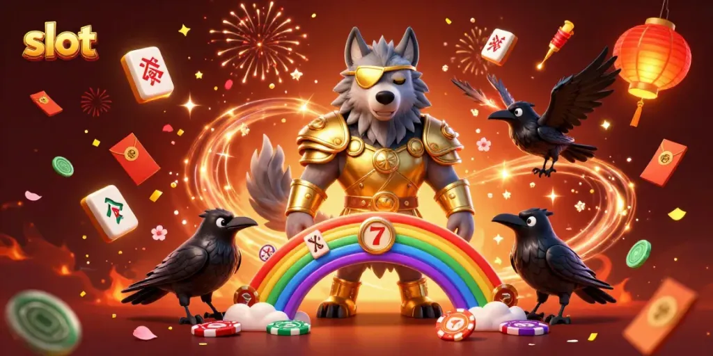 Experience thrilling slot action with Odin and ravens in a vibrant casino scene.