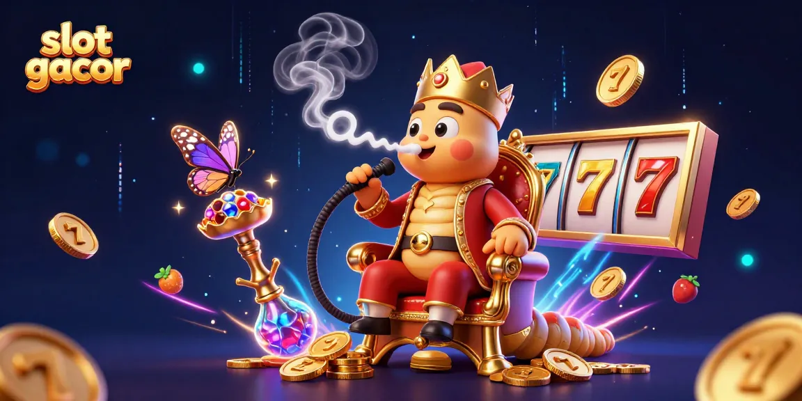 Slot gacor dengan simbol mesin slot dan koin emas bergaya 3D yang dinamis.