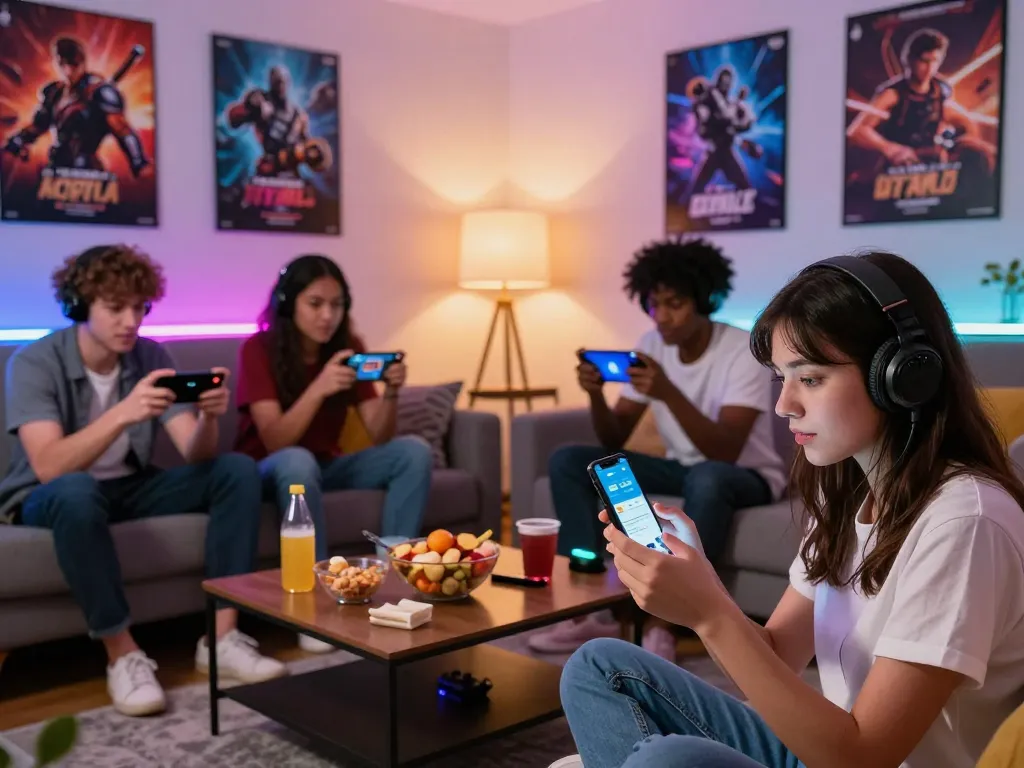 Engaged gamers celebrating their experience with the autowin88 app in a vibrant living room.