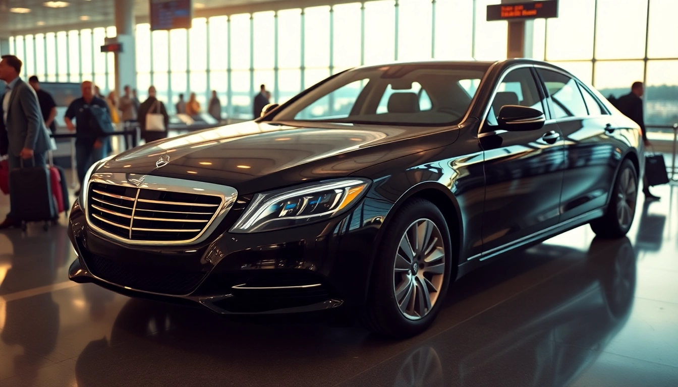 Experience premium JFK car service with a sleek sedan waiting at the airport terminal.