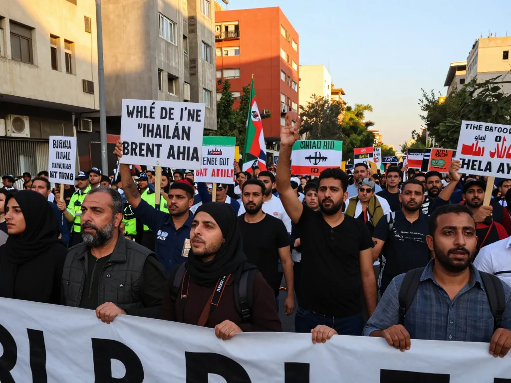 Tehran uprising protestors rallying for change in a vibrant city setting, showcasing unity and determination.