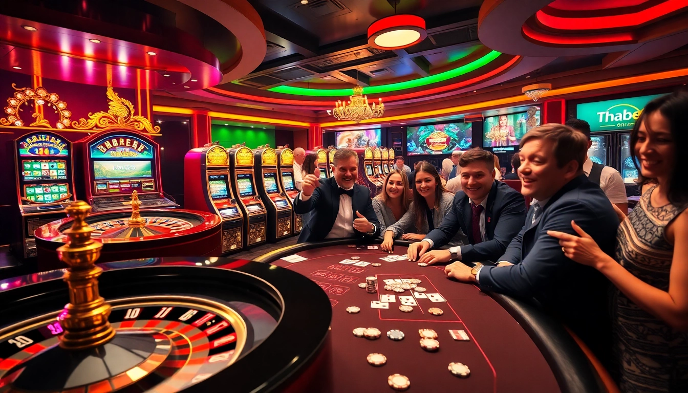 Thrilling gambling experience featuring Thabet with roulette, poker, and vibrant casino elements.
