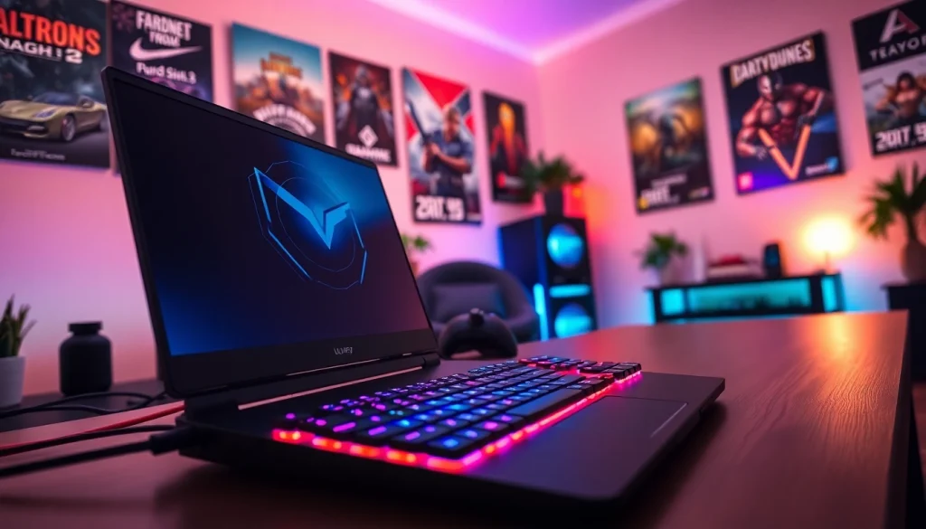 Engaging gaming setup featuring vj88 laptop with vibrant RGB features and cozy ambiance.