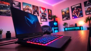 Engaging gaming setup featuring vj88 laptop with vibrant RGB features and cozy ambiance.