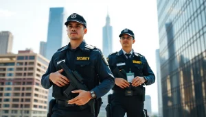 Security Company personnel monitoring urban security in a professional environment.