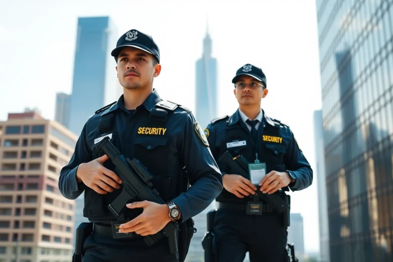 Security Company personnel monitoring urban security in a professional environment.