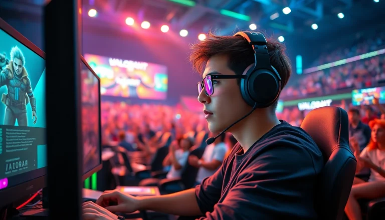 Experience the excitement of valorant download in a vibrant esports arena with competitive gaming action.