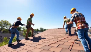 Roofing team from Twin Shield Roofing installing a new roof on a residential home in Egg Harbor Township.