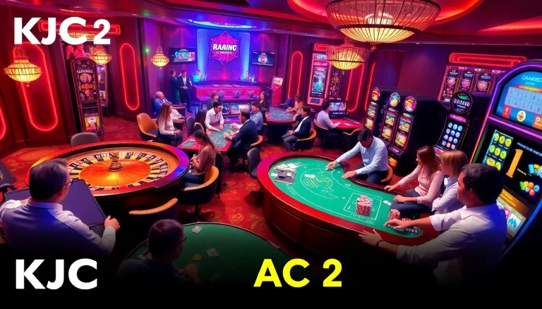 Exciting gambling scene featuring KJC AC 2 with roulette wheels, poker tables, and slot machines.