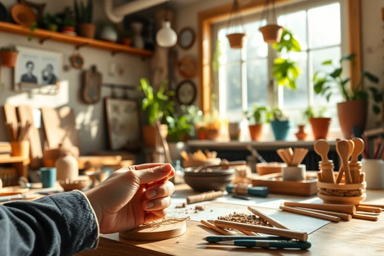 Crafting setup showcasing https://merithome.co.uk materials and tools in a bright workspace.