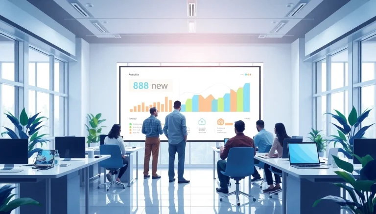 Team of digital marketers analyzing data trends, including 888 new insights.