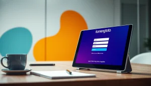 Masuk ke halaman komengtoto login menggunakan perangkat modern di kantor yang profesional.