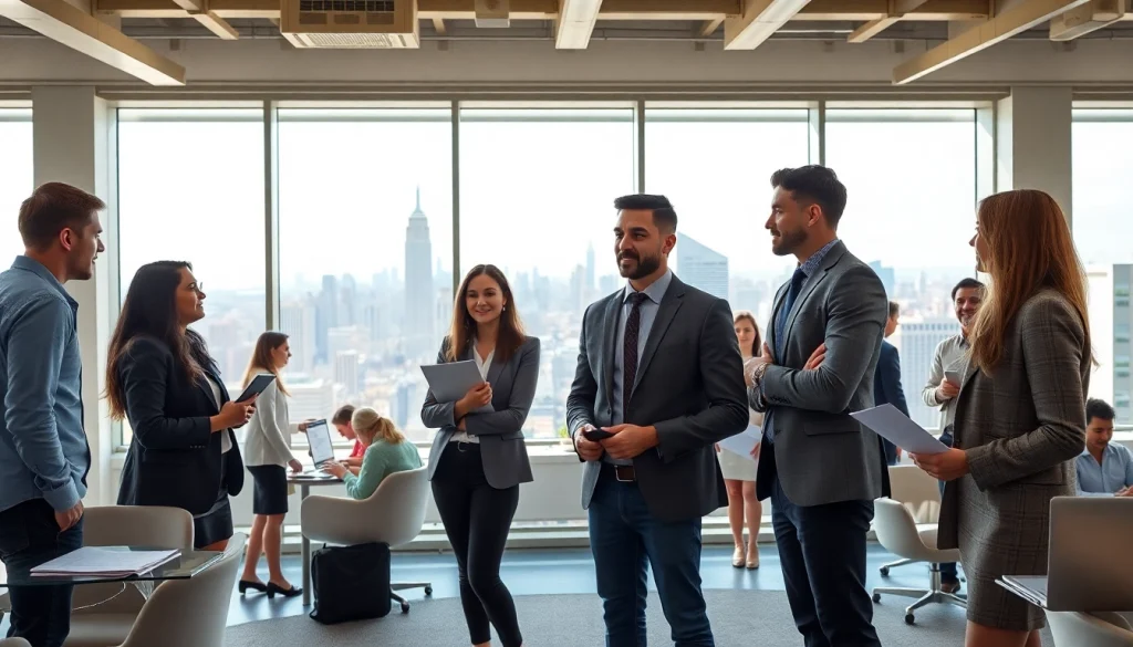 Job seekers in New York are actively engaging in a dynamic office environment.