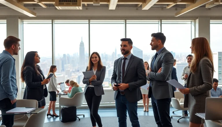Job seekers in New York are actively engaging in a dynamic office environment.