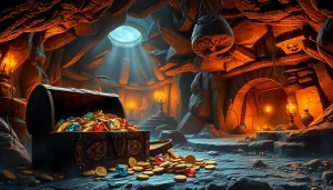 Discover the treasure-filled King Solomon's Mine showcasing ancient artifacts and golden riches.